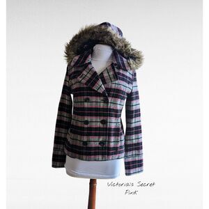 Victoria's Secret "Pink" Tartan Plaid Short Peacoat  Sz M